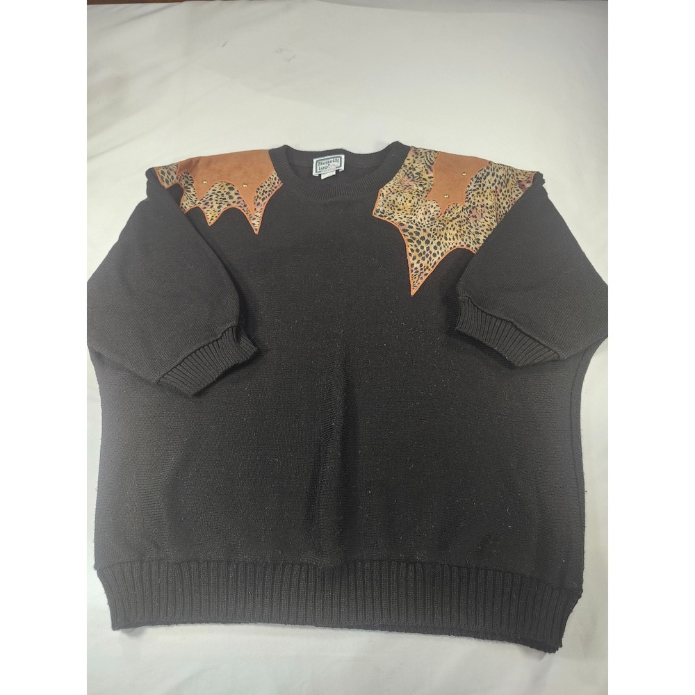Keneth too! Plus Vintage Western Leopard Print Studded Knit Sweater Black 2X